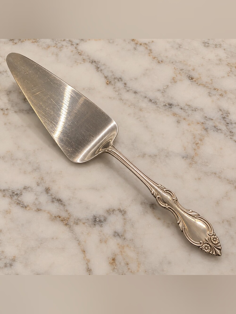Leonard Silver Stainless Korea Floral Cake Pie Server Vintage Wedding 10"